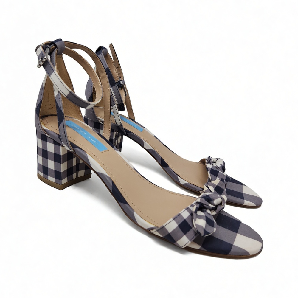 Draper James Size 8.5 US Gingham Print Block Heel Sandals Open Toe Ankle Strap